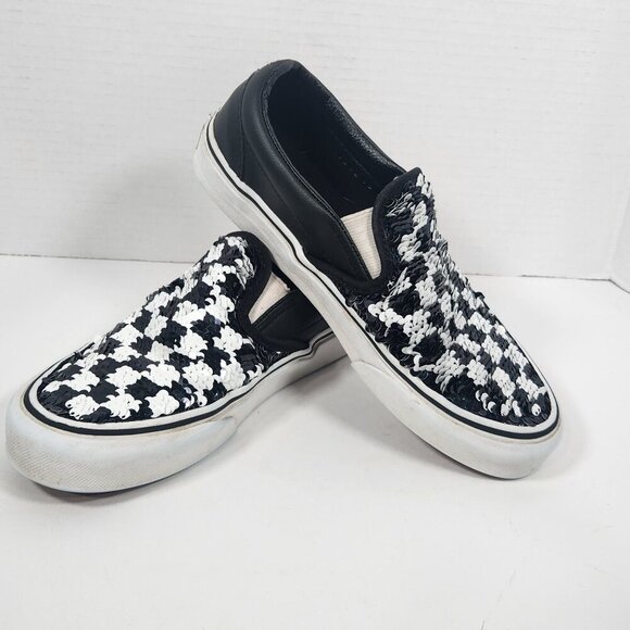 Vans Black Sequin and Checkered Slip-On Sneakers 5.5 - Picture 1 of 5